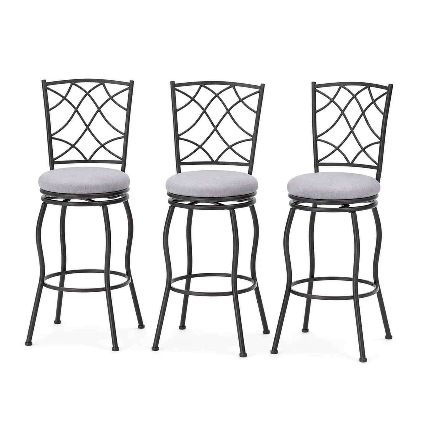 3er-Set Barhocker Metall Schwarz mit Polyester Grau