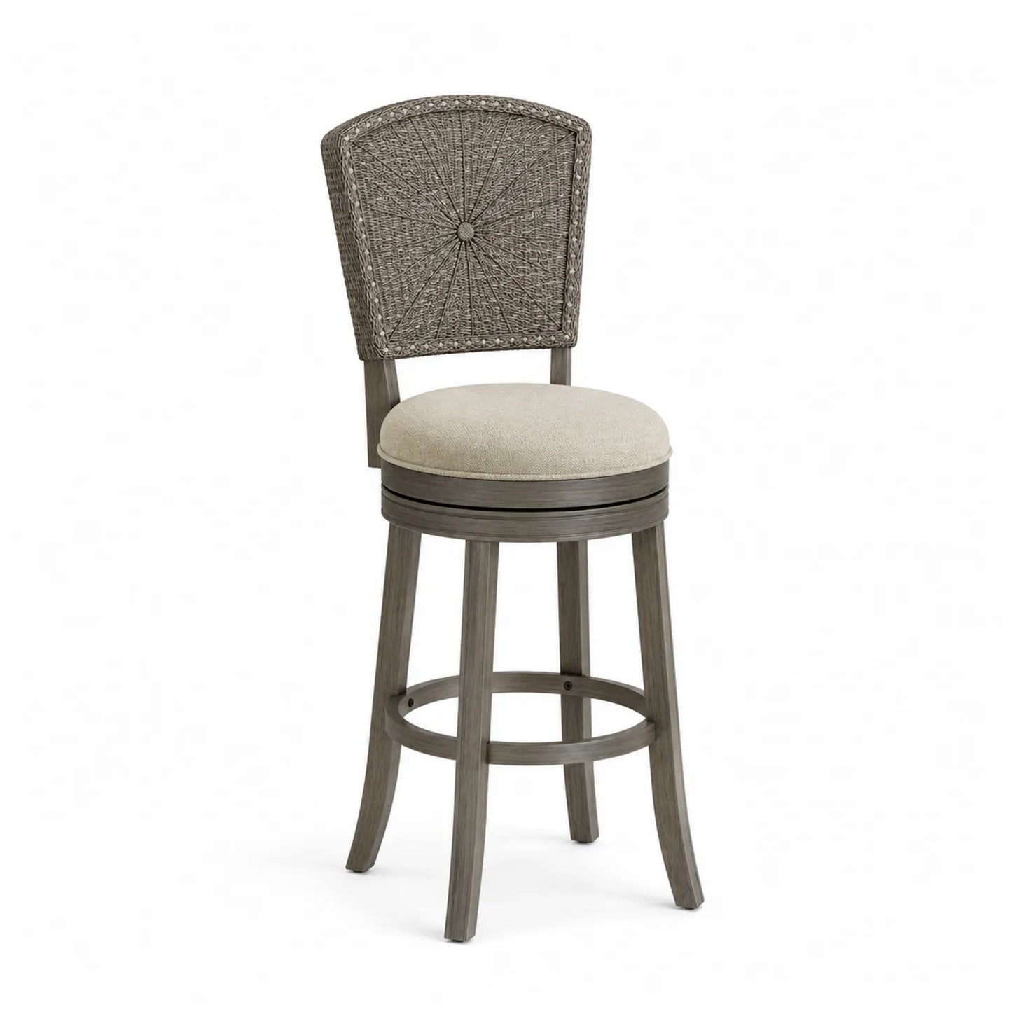 Barhocker mit Lehne Holz Rattan Grau Beige 110 cm