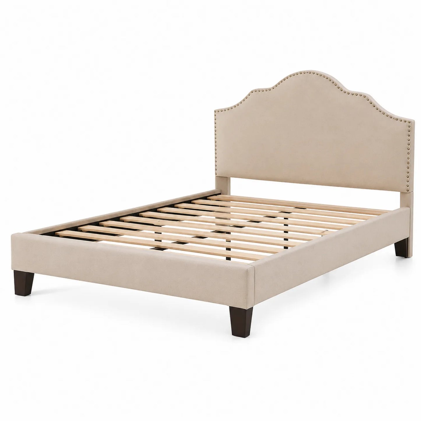 Polsterbett Holzgestell mit Stoffbezug Beige 200x180 cm