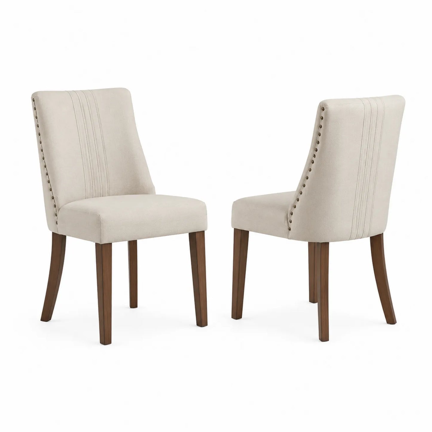 Esszimmerstuhl 2er-Set Stoffpolsterung Eichenbeine Beige