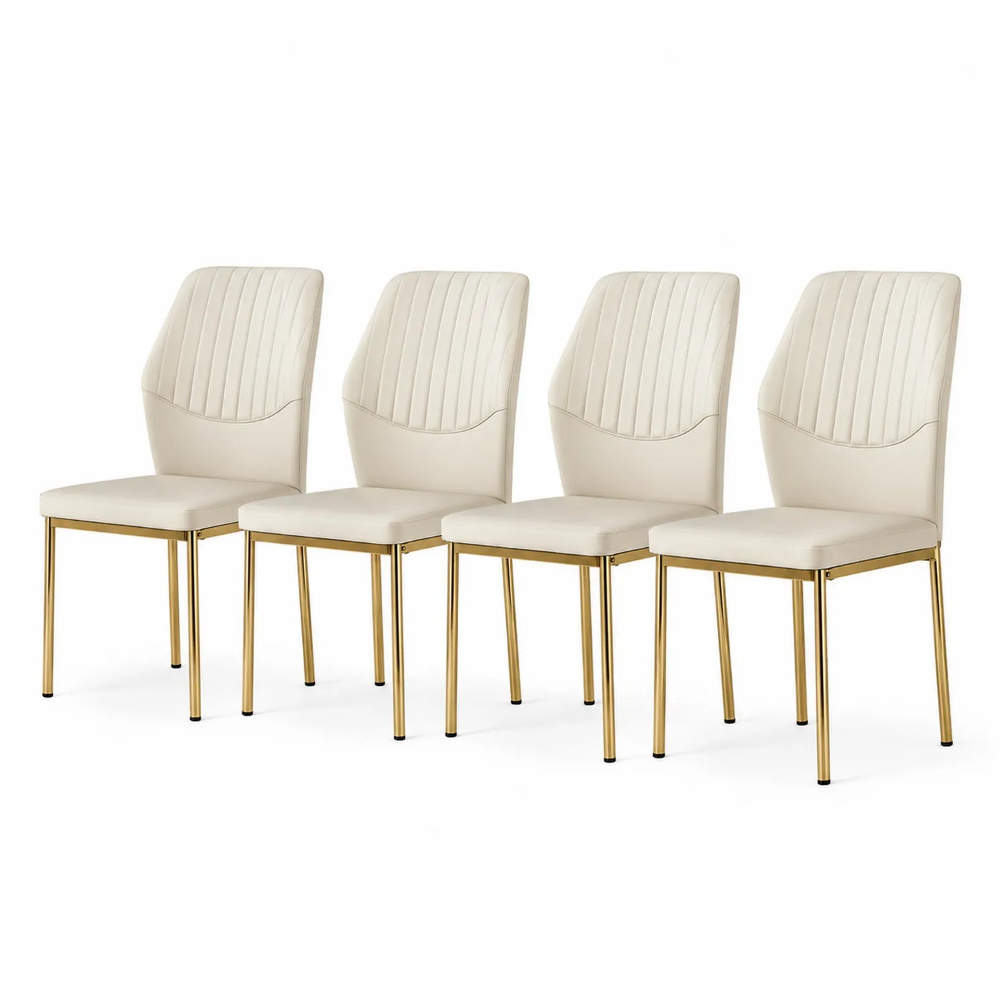 4er-Set Esszimmerstühle Kunstleder Beige mit Metallgestell