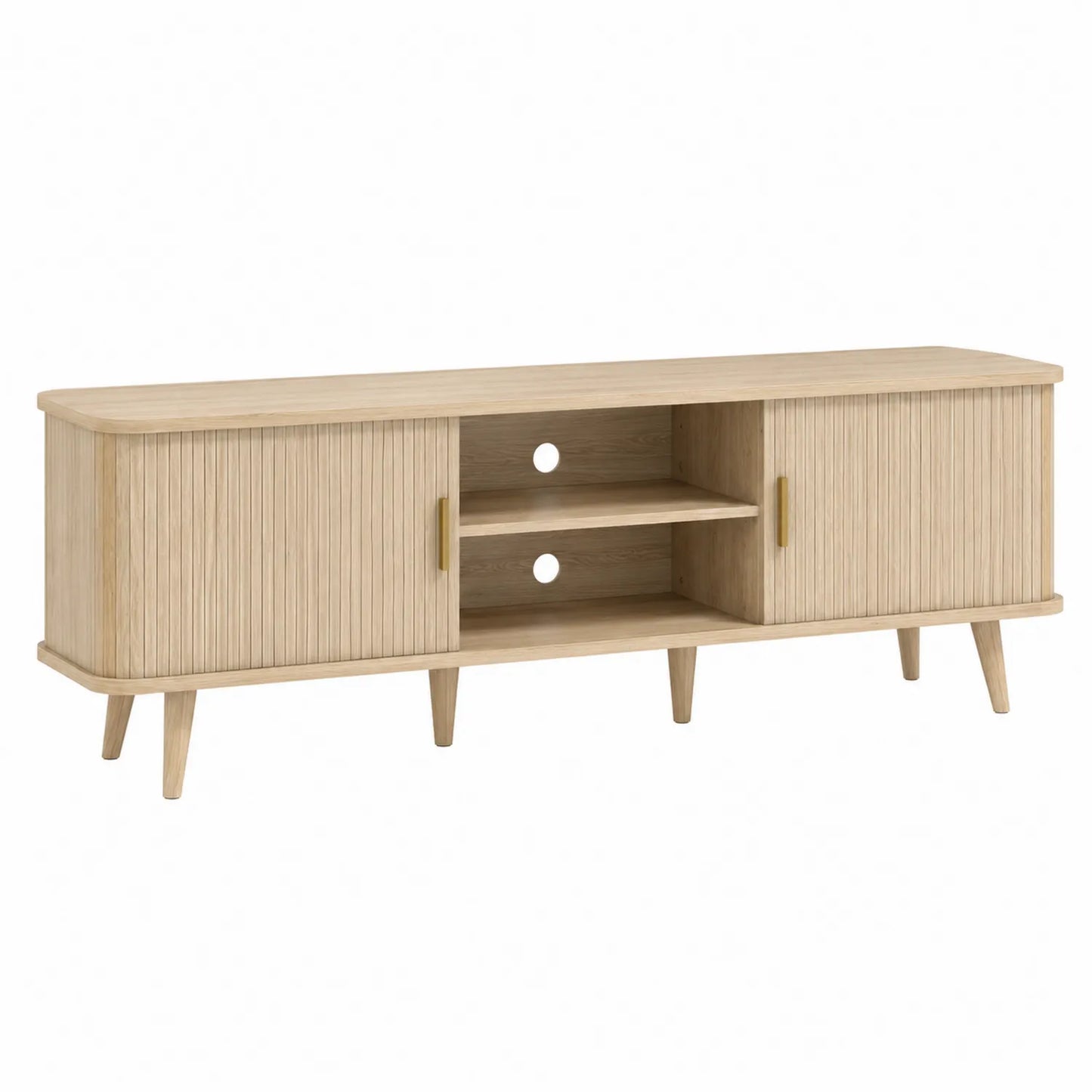 TV-Lowboard aus MDF mit Eschenfurnier 2 Türen 2 Regale 180x40x50cm Natur