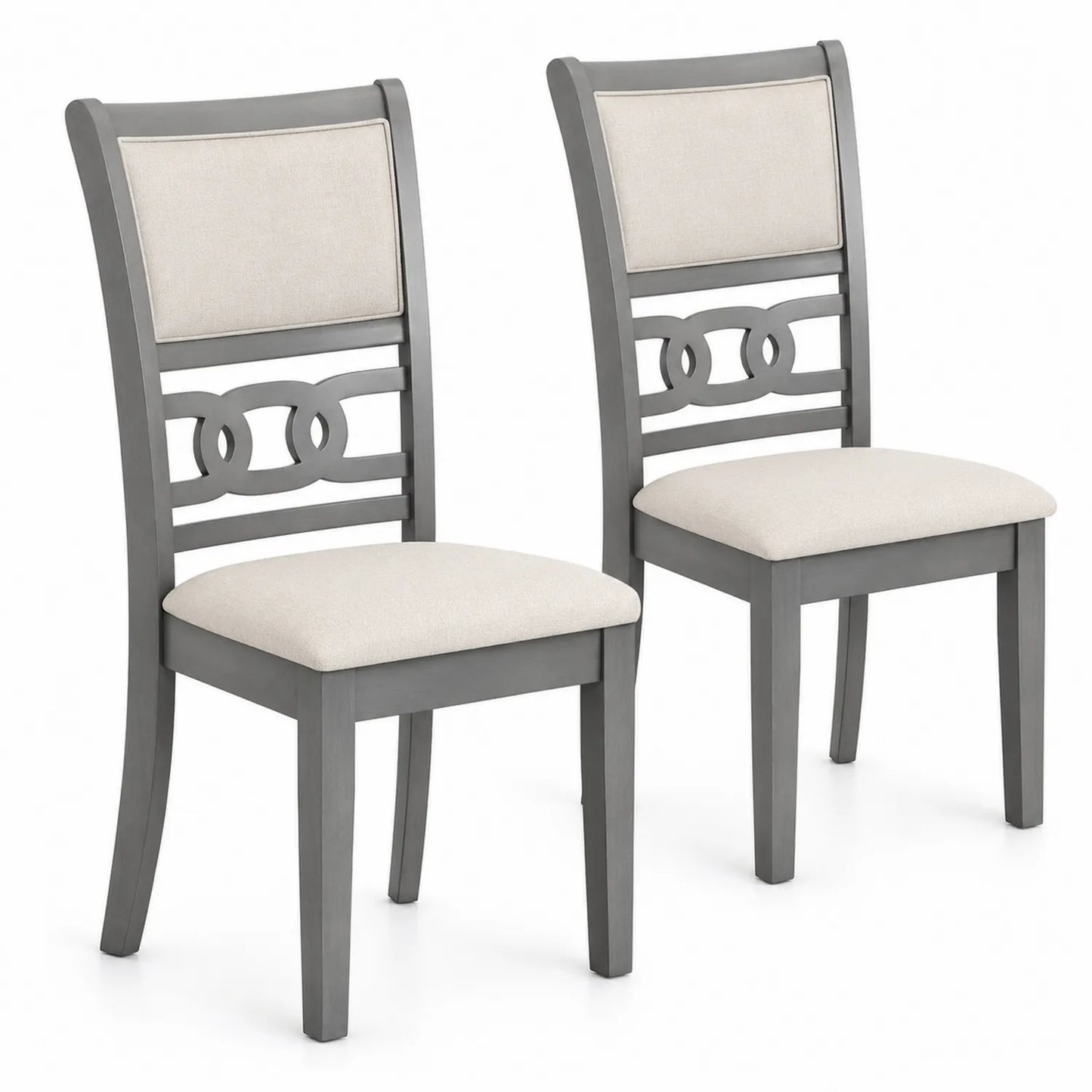 2er Set Esszimmerstühle aus Holz mit Polyesterbezug Grau Beige