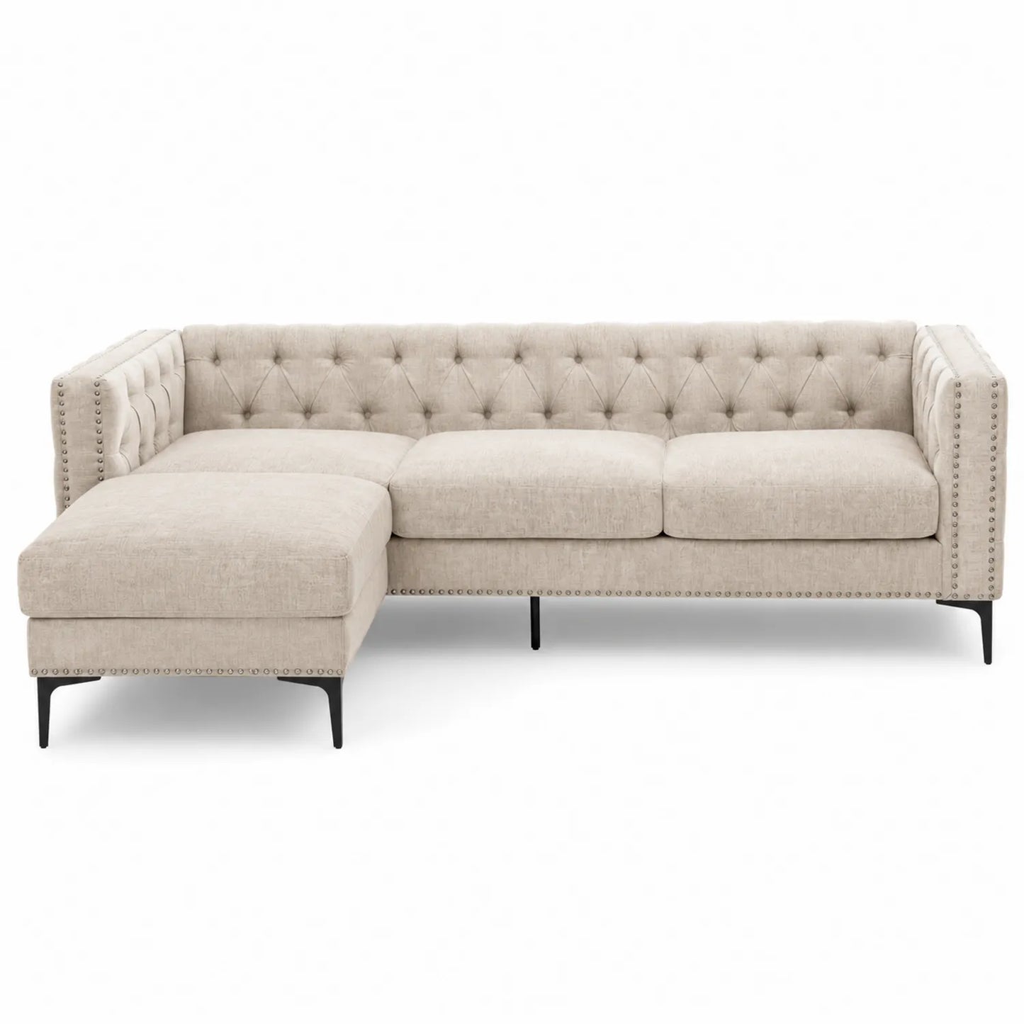 Ecksofa Beige aus Leinenstoff mit Chaise Longue