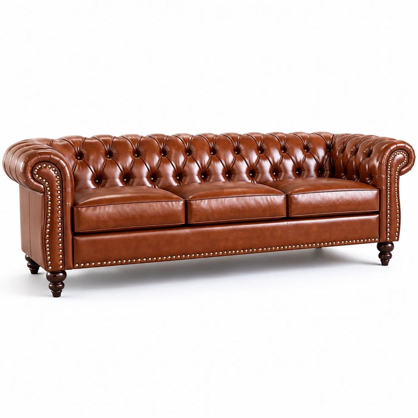 Chesterfield Sofa Leder Braun 3-Sitzer 220cm