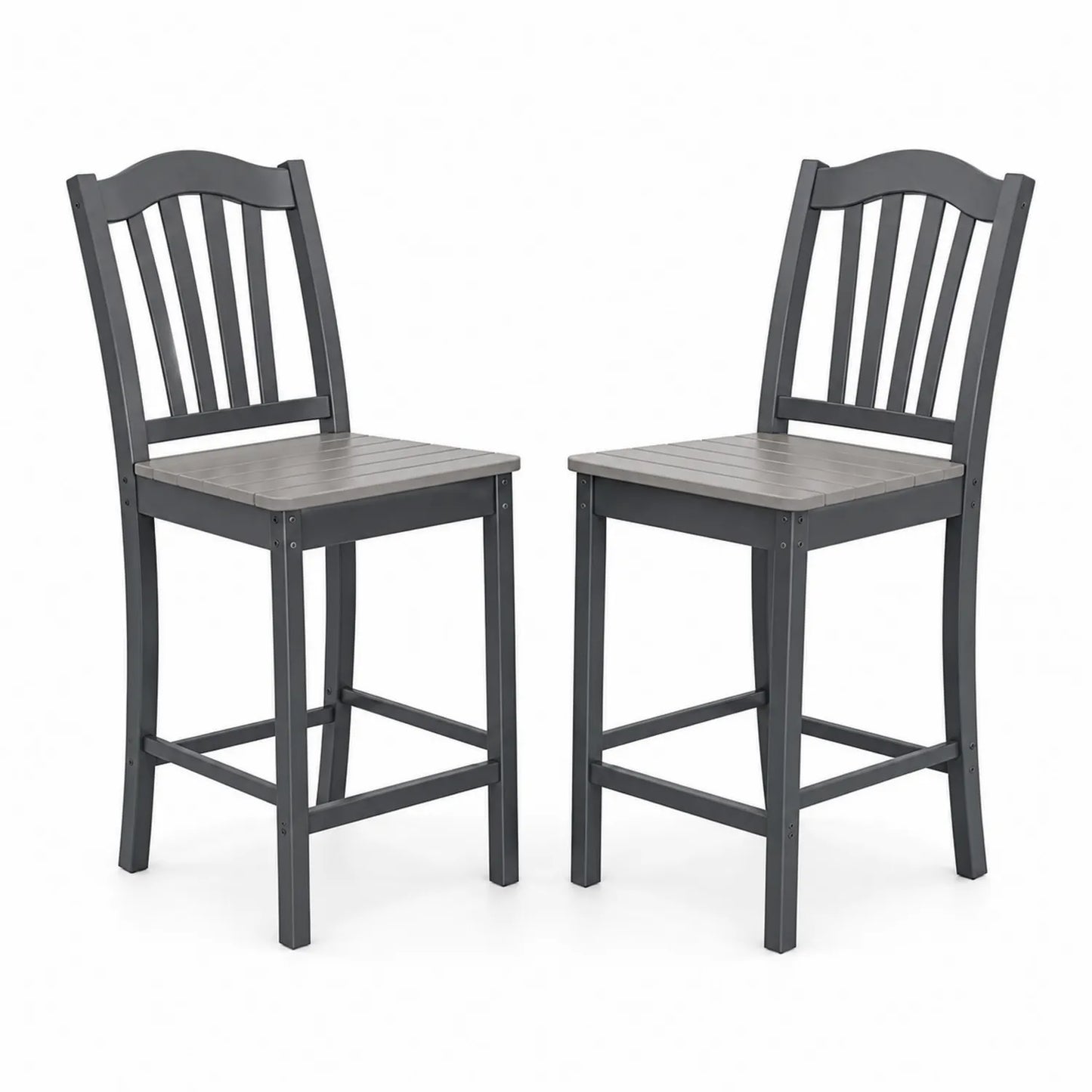 2er Set Barstühle Massivholz Sitzfläche Metallrahmen Grau