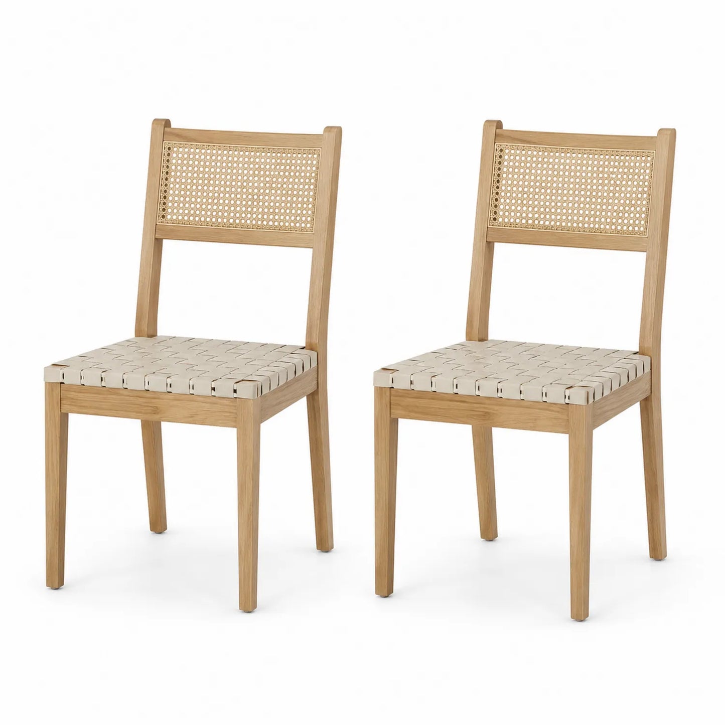 2er-Set Esszimmerstühle Eiche Rattan Baumwolle