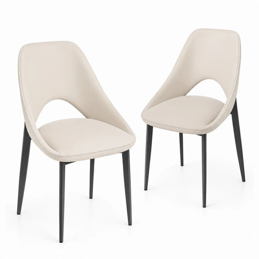 2er Set Stühle Beige Kunstleder Metallbeine
