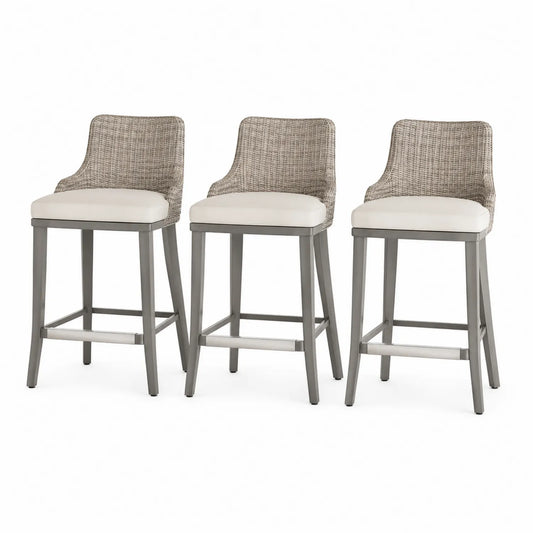 3er-Set Barhocker Rattan Metall Beige Sitzhöhe 75 cm