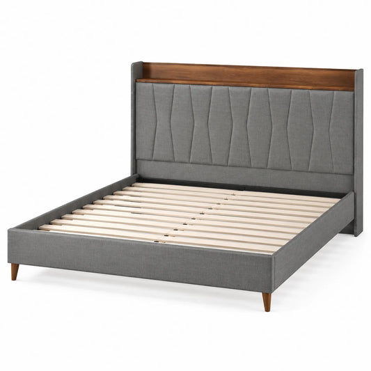 Bett aus Stoff mit Holz und Metall Grau 200x180cm