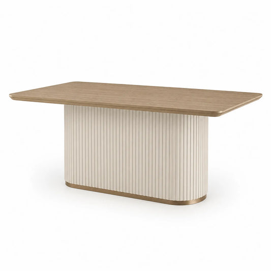 Rechteckiger Esstisch MDF Holzfurnier und Stahl Beige 180x90x75cm