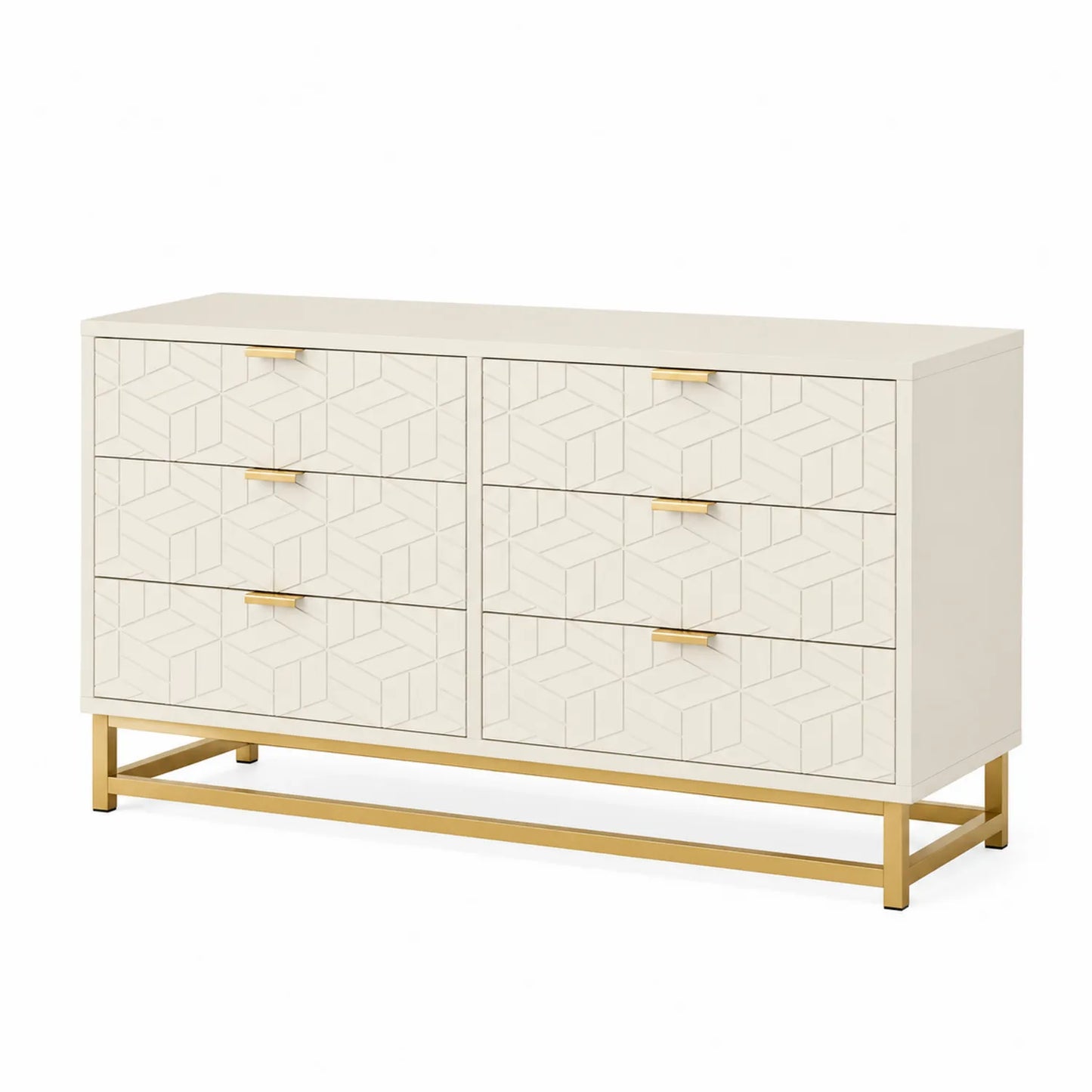 Kommode Cremfarben 6 Schubladen Metallgestell