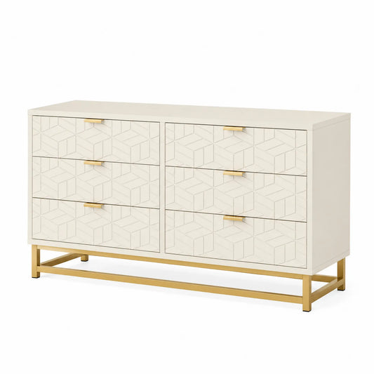 Kommode Cremfarben 6 Schubladen Metallgestell