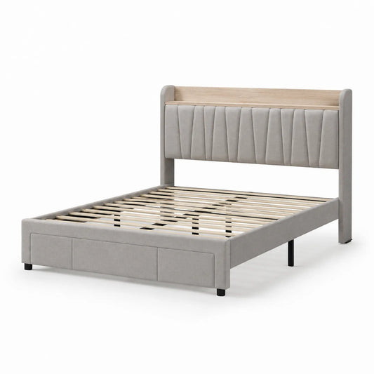 Polsterbett aus Holz und Polyester Grau 200x180 cm