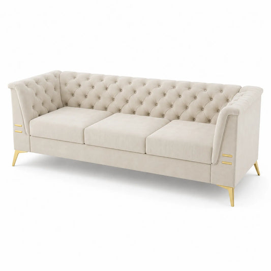 3-Sitzer Sofa Samt Metall Beige 220 cm