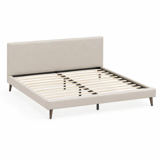 Doppelbett mit Kunstleder Kopfteil Beige 160x200 cm