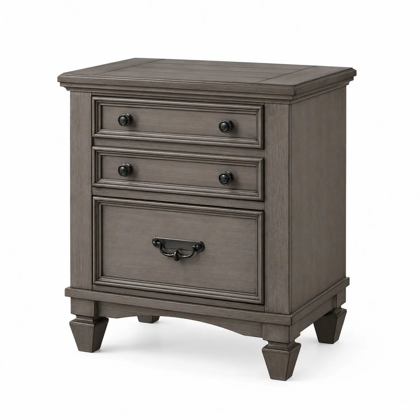 Nachttisch Eichenholz Grau mit 3 Schubladen 66x66x43cm