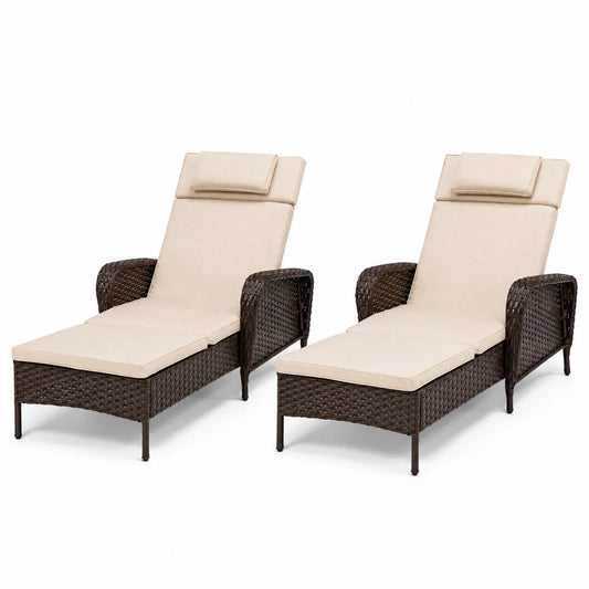 2er Set Polyrattan Sonnenliege Braun Beige