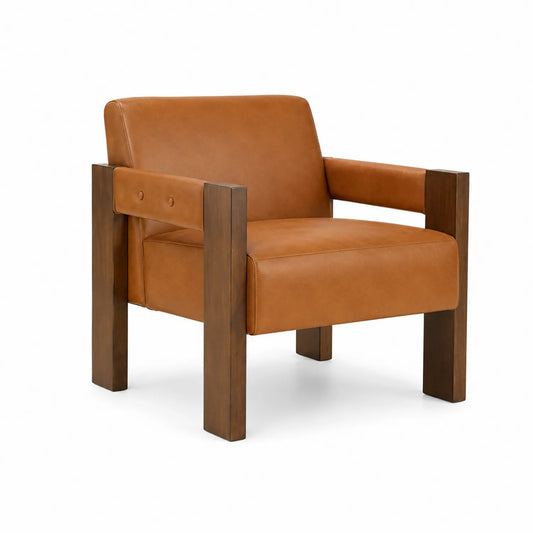 Sessel aus Kunstleder Braun mit Holzrahmen