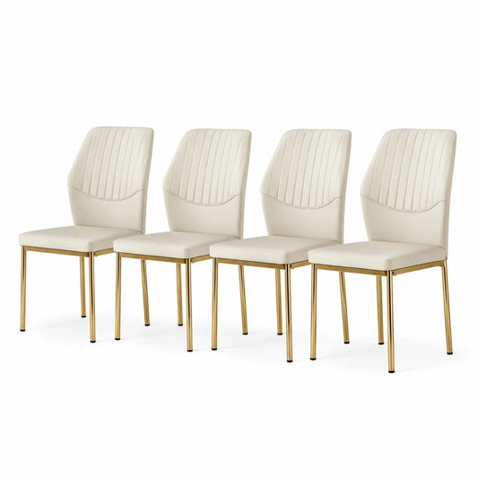 4er-Set Esszimmerstühle Kunstleder Beige mit Metallgestell