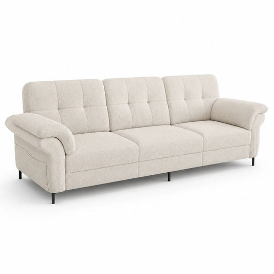 Beiges 3-Sitzer Sofa mit Stoffbezug und Metallbeinen