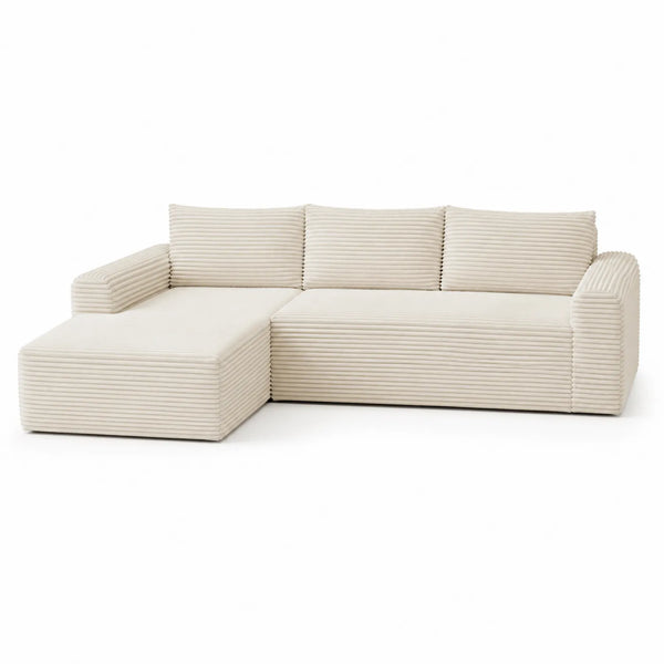 Ecksofa mit Ottomane, Cord, Beige, 250cm x 150cm x 85cm