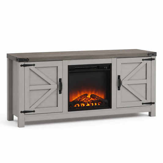 Elektrischer Kamin-TV-Schrank Holz grau 152x61x40cm