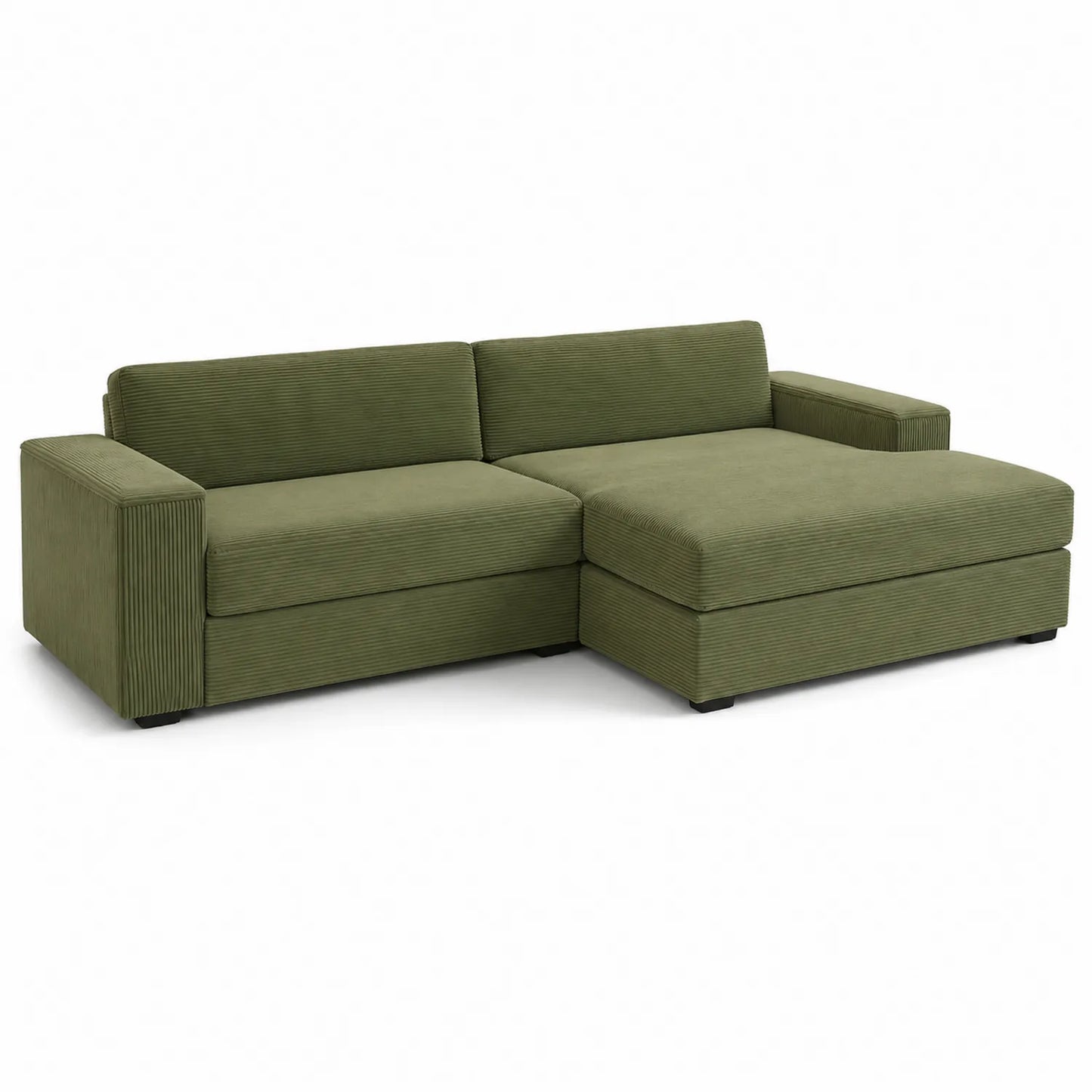 Ecksofa mit Ottomane aus Baumwoll-Cordstoff, Grün