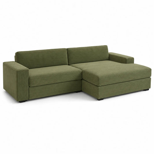 Ecksofa mit Ottomane aus Baumwoll-Cordstoff, Grün