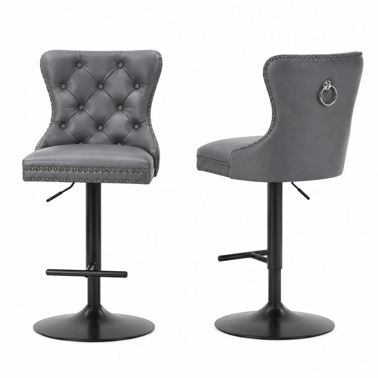 2er Set Barhocker Kunstleder Grau Höhenverstellbar Drehbar