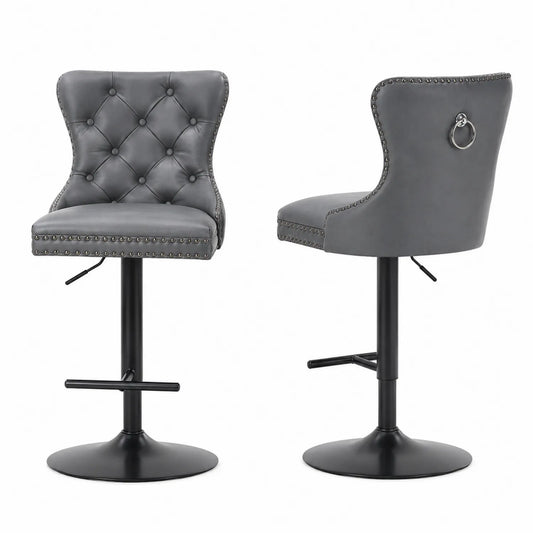 2er Set Barhocker Kunstleder Grau Höhenverstellbar Drehbar