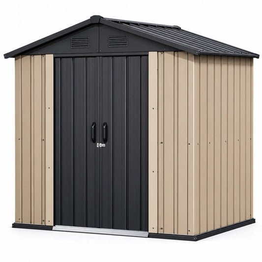 Metall Geräteschuppen Beige/Schwarz 213x130x173 cm
