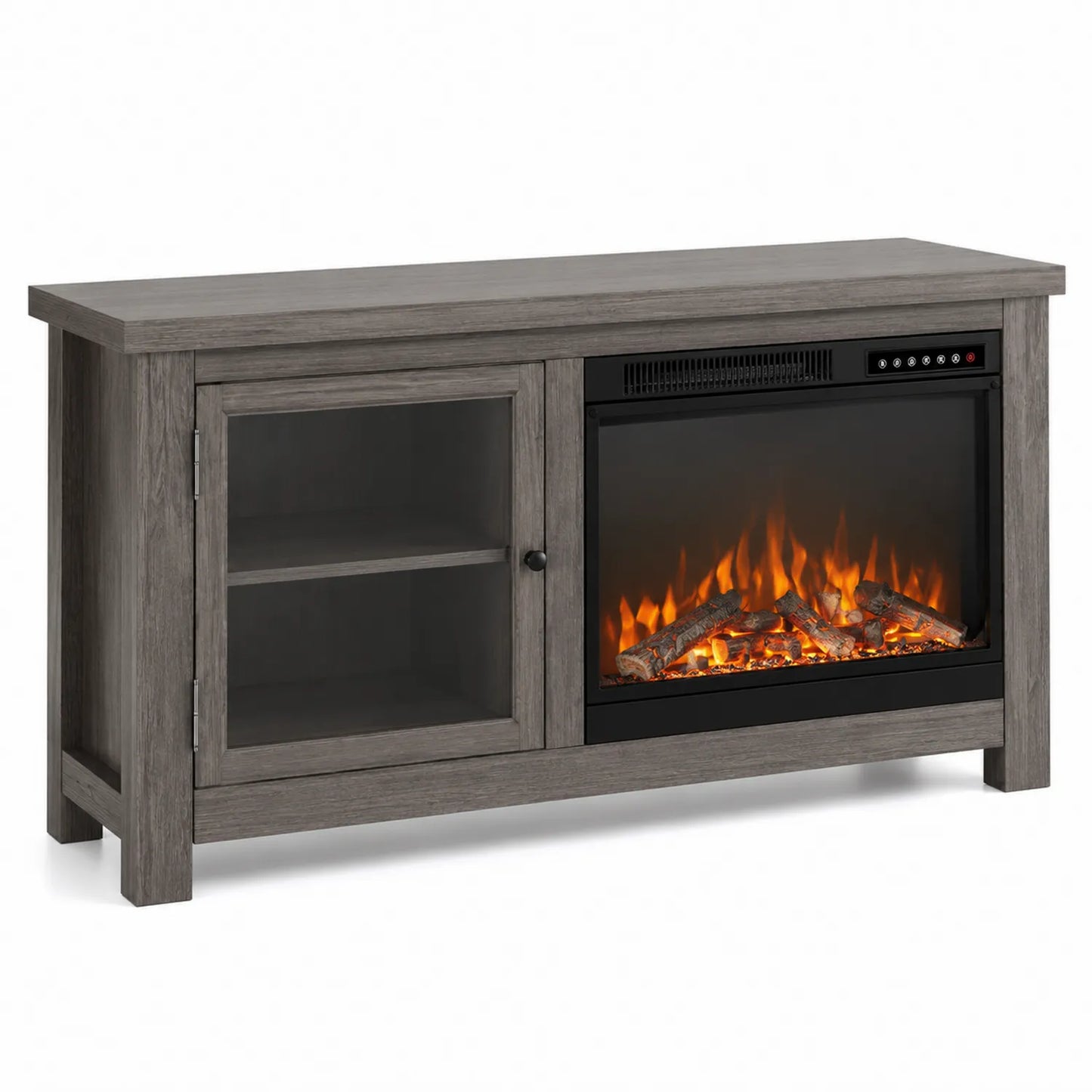 TV-Schrank mit Elektrischem Kamin aus Holz und Glas Grau 120x40x80 cm