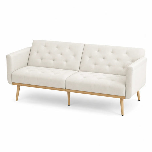3-Sitzer Sofa Beige Stoff Holzbeine 200 cm