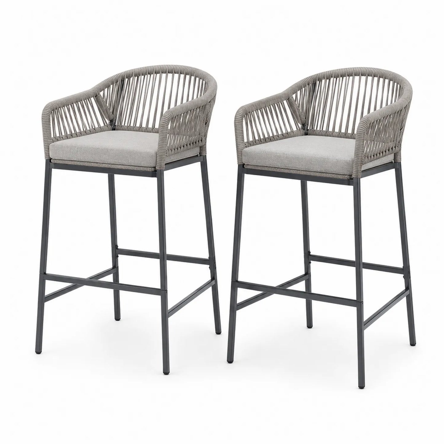 2er-Set Barhocker aus Aluminium und Seil mit Stoffpolsterung, grau