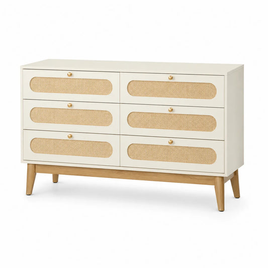 Kommode MDF Weiß mit Rattangeflecht 120x40x80cm