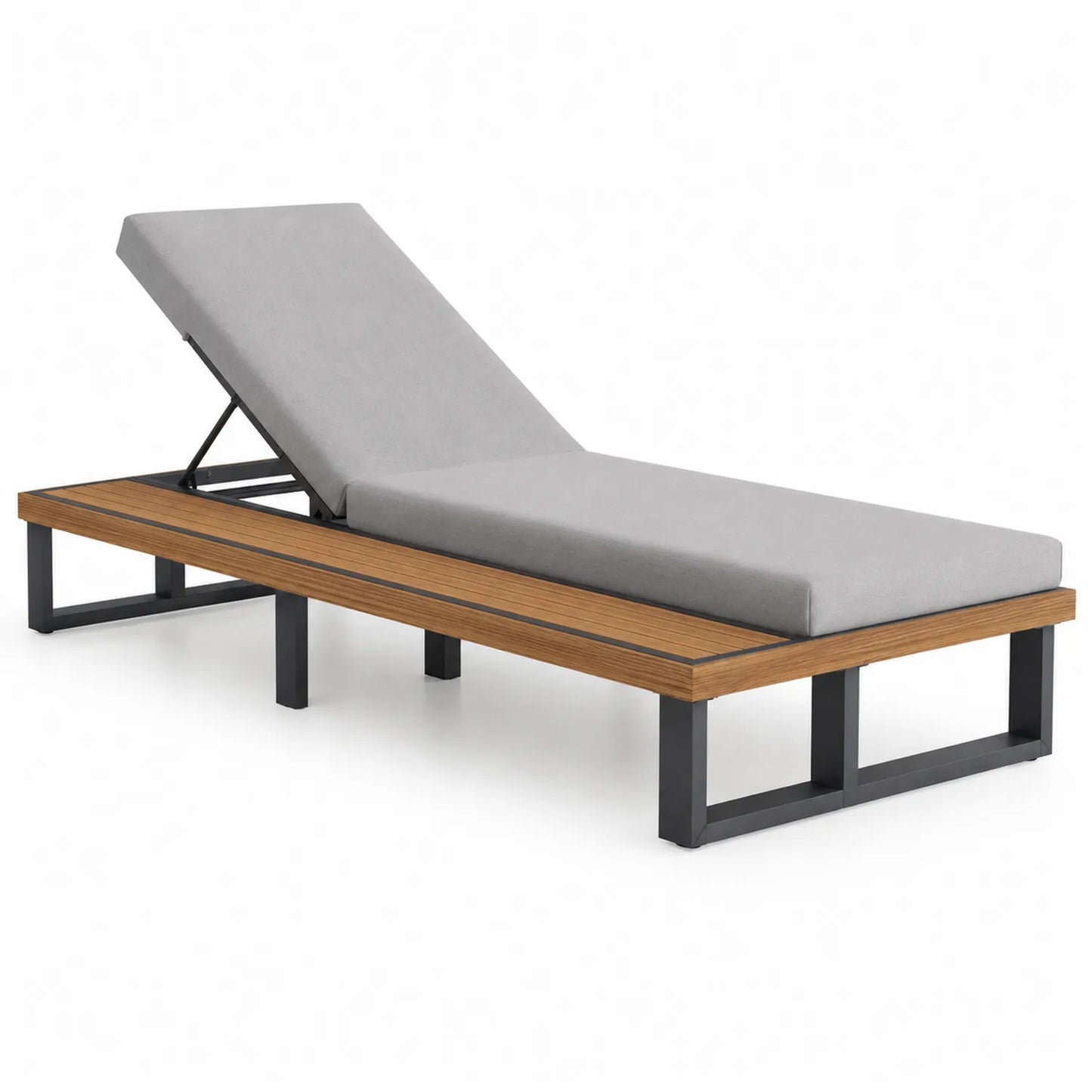 Gartenliege Teakholz Stahl Grau 200x65x30 cm