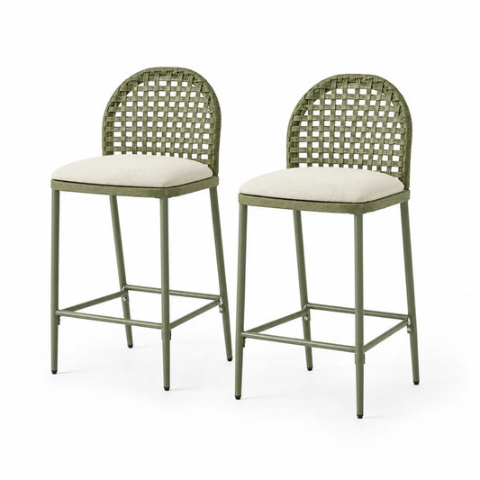 2er-Set Barhocker Olivgrün Beige Metall Polyestergeflecht