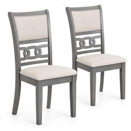 2er Set Esszimmerstühle aus Holz mit Polyesterbezug Grau Beige