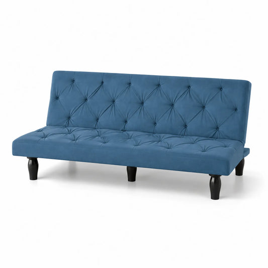 Samtsofabett Blau mit Holzbeinen