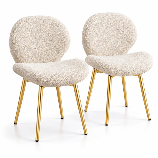 Esszimmerstuhl Set 2 Stück Bouclé-Stoff Metallbeine Creme/Gold
