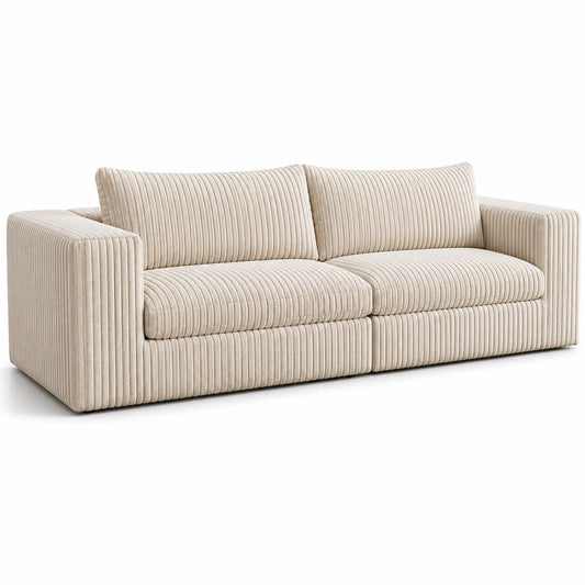 Beiges Kordstoff Sofa mit Massivholzrahmen 3-Sitzer