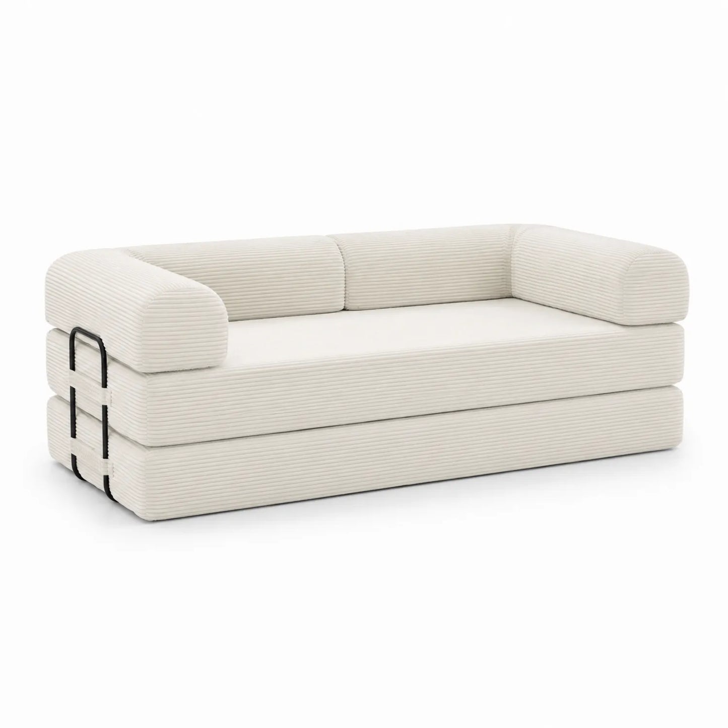 Cordsofa 3-Sitzer aus Stoff mit Metallrahmen Beige 200x90x75 cm