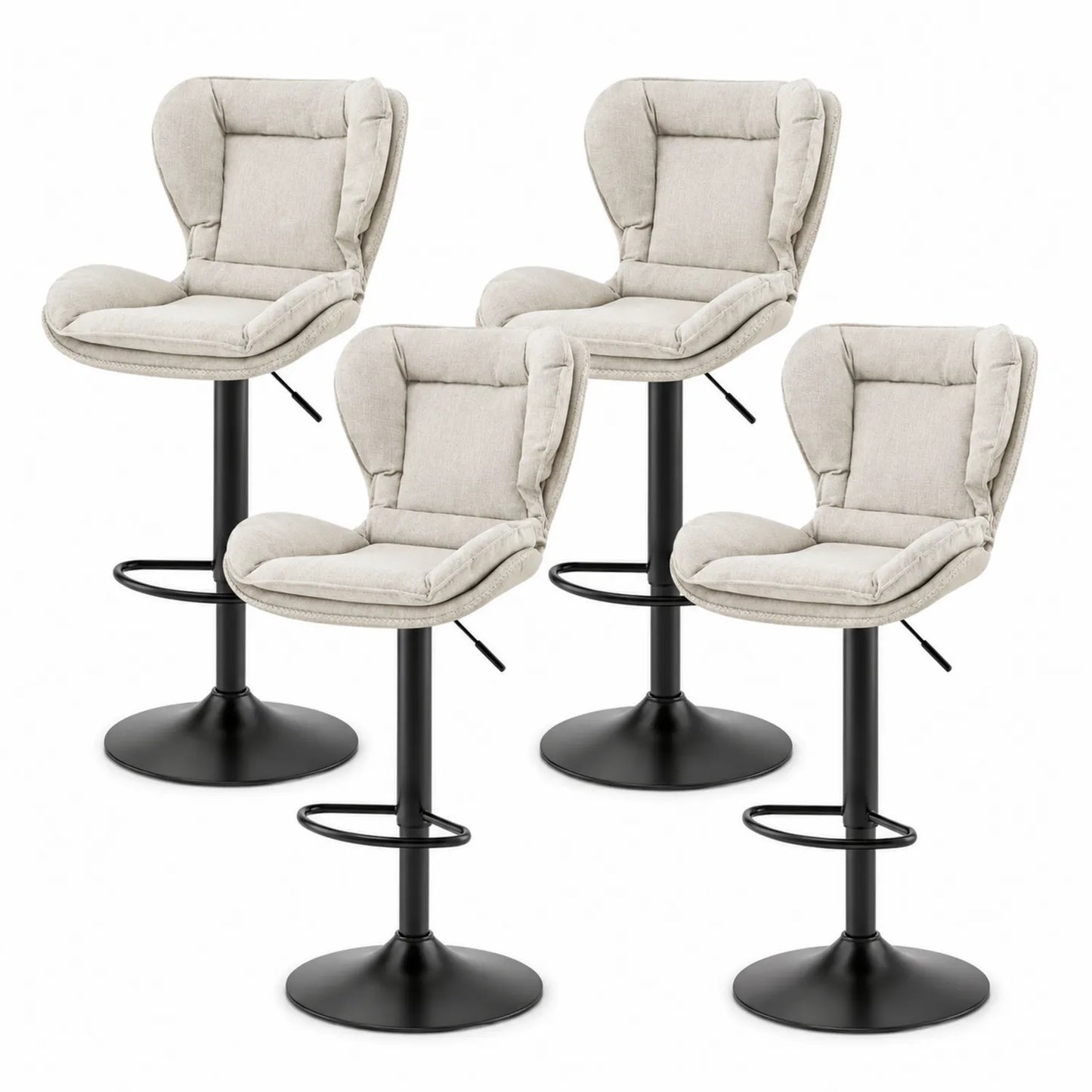 4er Set Barhocker höhenverstellbar mit Fußstütze Leinenbeige drehbar