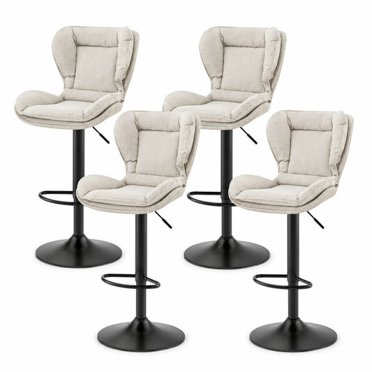 4er Set Barhocker höhenverstellbar mit Fußstütze Leinenbeige drehbar