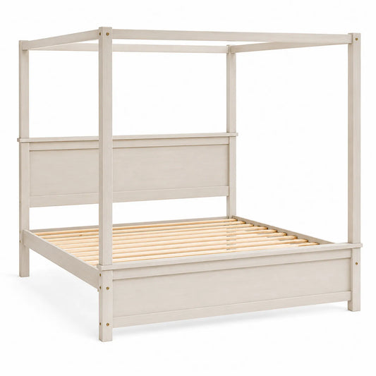 Himmelbett aus Kiefernholz 200x160 cm Weiß