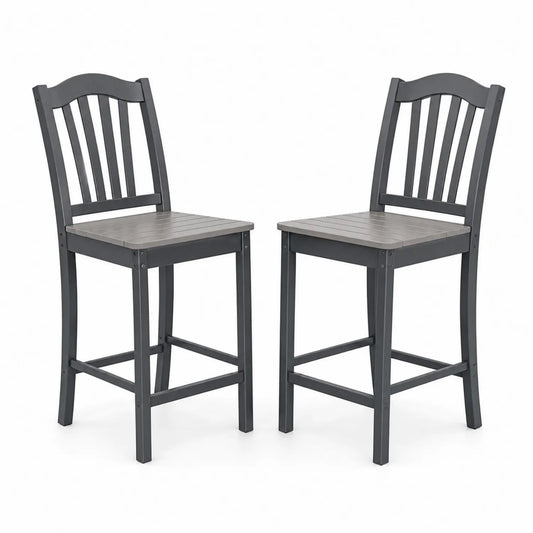 2er Set Barstühle Massivholz Sitzfläche Metallrahmen Grau