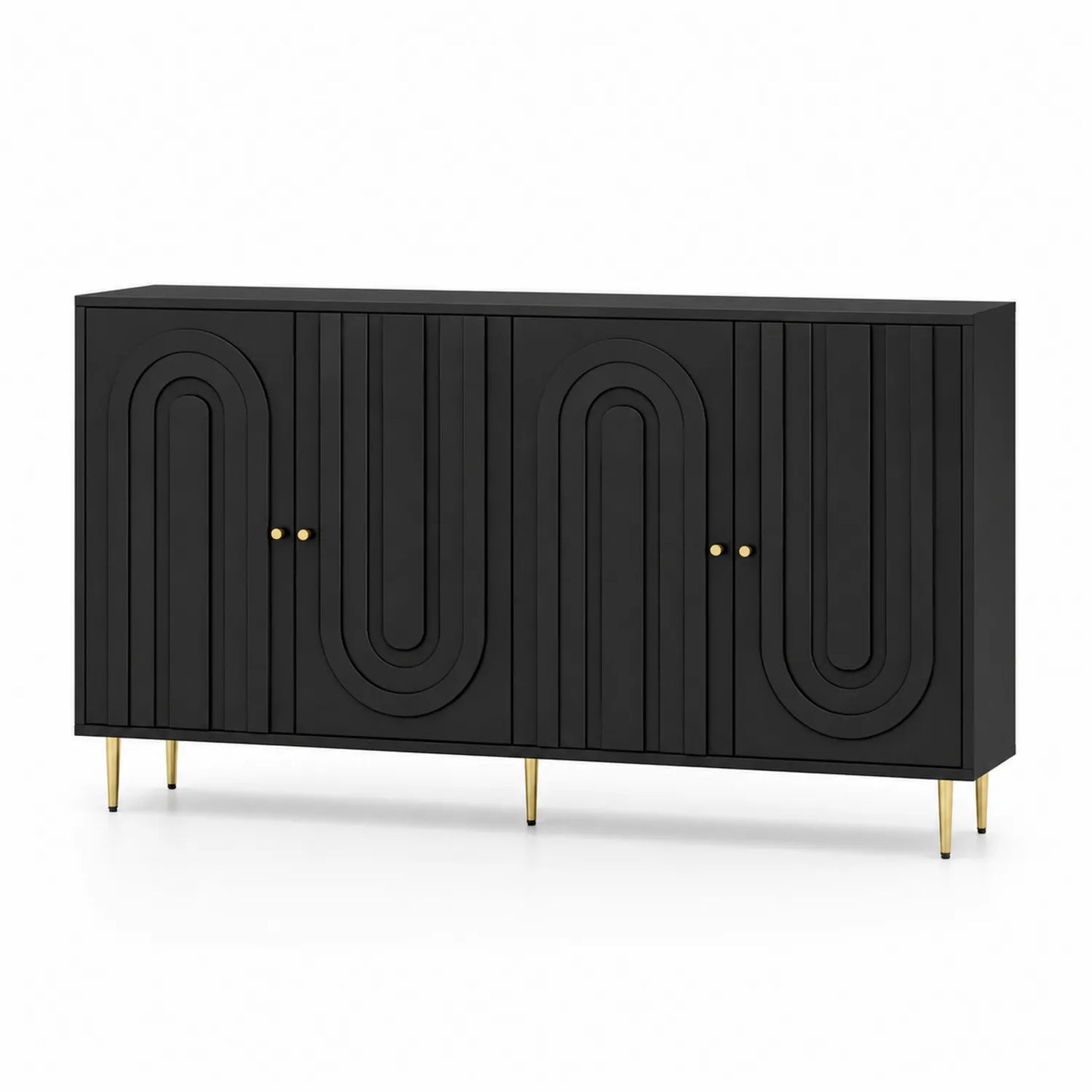 Schwarzes Sideboard aus MDF mit Metallbeinen