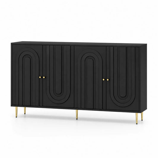 Schwarzes Sideboard aus MDF mit Metallbeinen