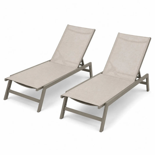 2er Set Aluminium Sonnenliegen Beige